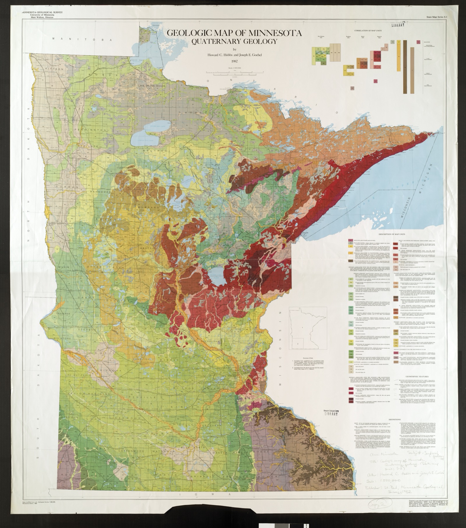 Quaternary surficial geology map of Minnesota produced by the Minnesota Geological Survey. The pale yellow band running north-by-northwest from the Twin Cities through Anoka County to St. Cloud is the Anoka Sand Plain — glacial outwash sand deposited by meltwater channels at the end of the Wisconsin glaciation.
